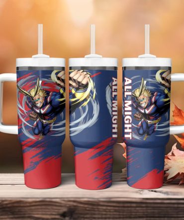 Heroic All Might Travel Mug - Insulated Stainless Steel Tumbler With Handle & Straw For Anime Fans