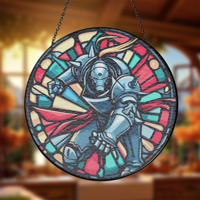 Stained Glass Art Panel With Knight Design - Vibrant Home Decor Wall Hanging