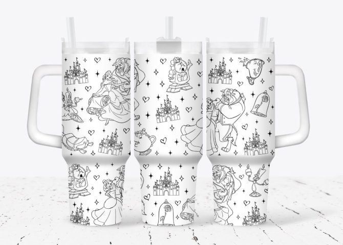 Color Your Own Beauty & Beast Castle Tumbler With Straw - Creative Fun For Kids!