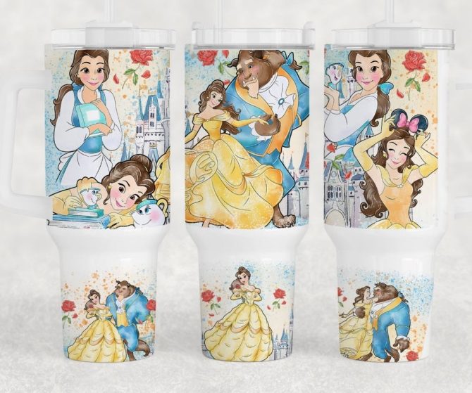 Beauty And The Beast Travel Mug - Enchanting Disney Princess Design, 20Oz Tumbler With Straw
