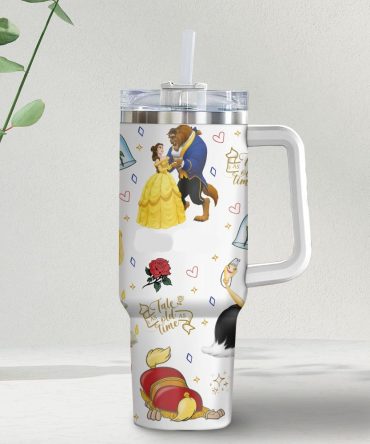 Enchanting Beauty & Beast Tumbler Cup - 32Oz Insulated, Leak-Proof, Straw Included