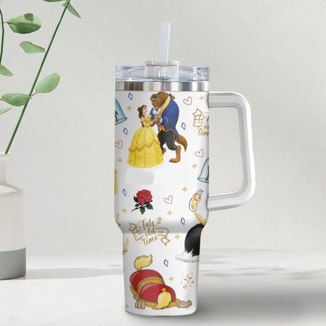 Enchanting Beauty & Beast Tumbler Cup - 32Oz Insulated, Leak-Proof, Straw Included