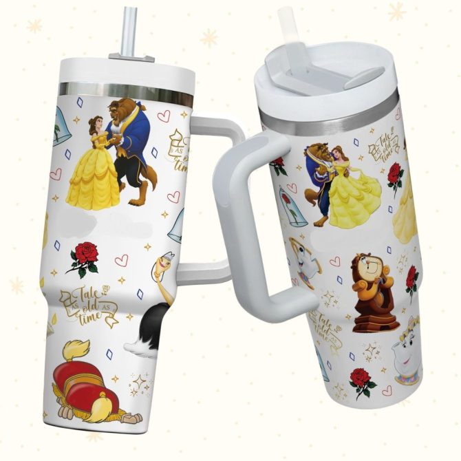 Enchanting Beauty & Beast Tumbler Cup - 32Oz Insulated, Leak-Proof, Straw Included - Image 2