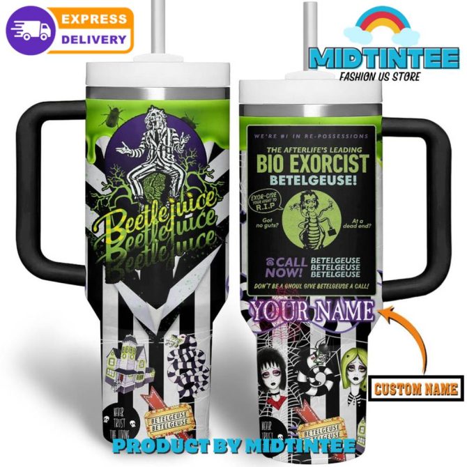Custom Beetlejuice Inspired Tumbler With Straw - Add Your Name - Fast Shipping