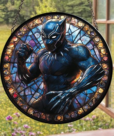 Stunning Black Panther Stained Glass Window Hanging – Vibrant Superhero Decor For Home & Office