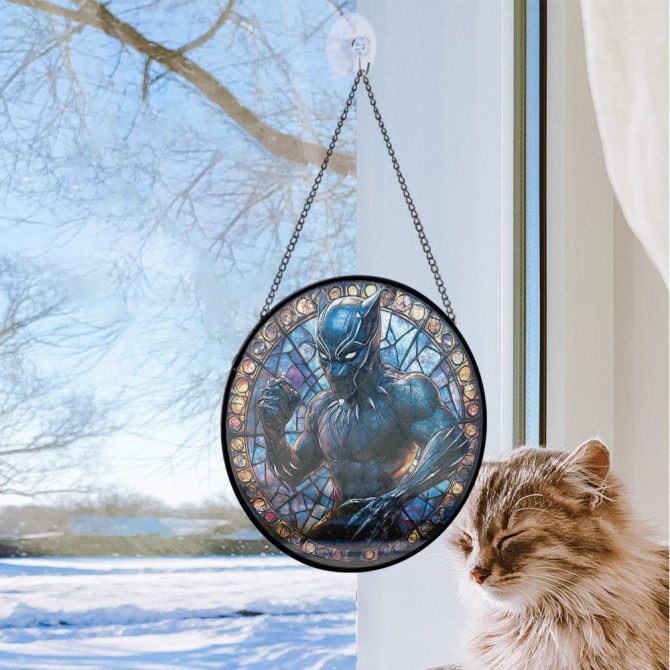 Stunning Black Panther Stained Glass Window Hanging – Vibrant Superhero Decor For Home & Office - Image 2