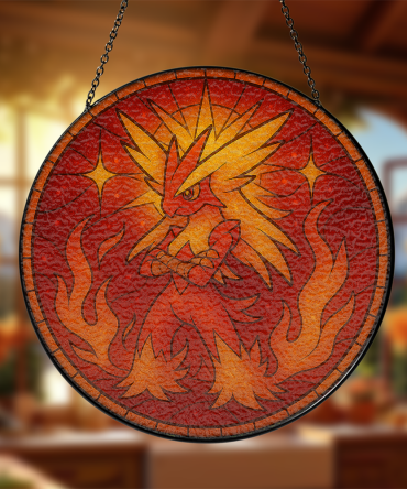 Fiery Phoenix Stained Glass Hanging Decor - Vibrant Sunburst Design For Home & Garden