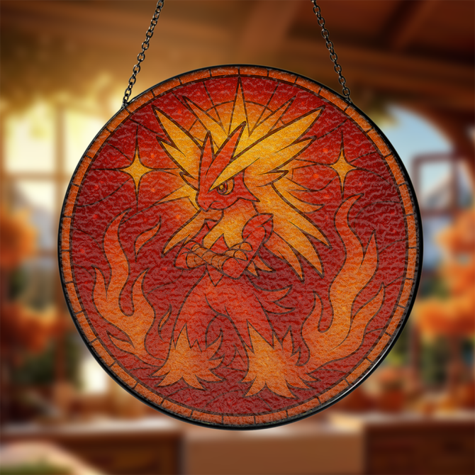 Fiery Phoenix Stained Glass Hanging Decor - Vibrant Sunburst Design For Home & Garden