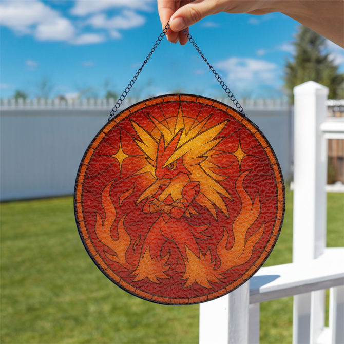 Fiery Phoenix Stained Glass Hanging Decor - Vibrant Sunburst Design For Home & Garden - Image 2