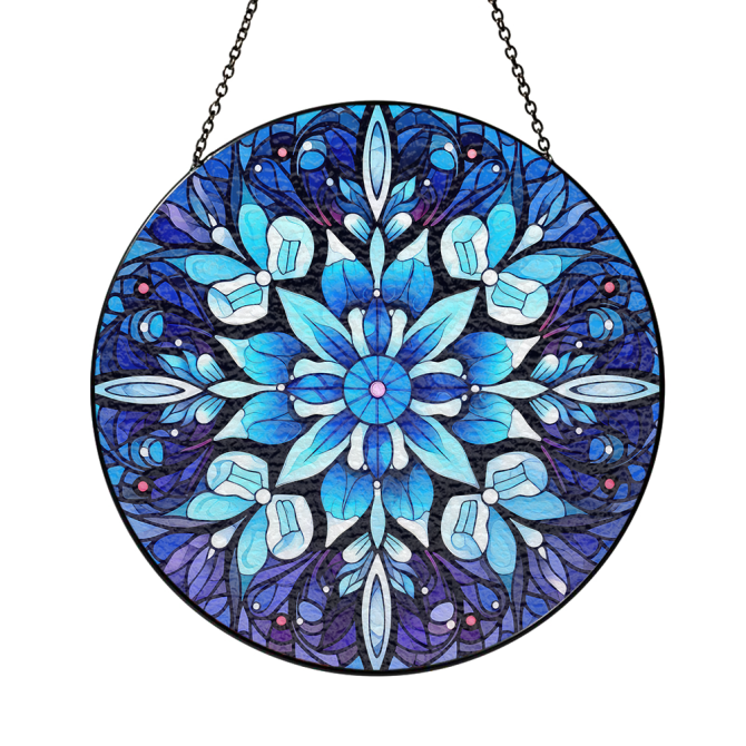 Stunning Blue Mandala Stained Glass Window Hanging - Handcrafted Suncatcher For Home & Garden Decor - Image 3