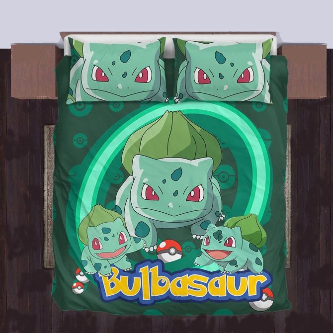 Cozy Bulbasaur Pokémon Bedding Set - Twin/Full Size - Perfect For Fans & Kids Room Decor!