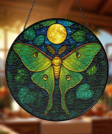 Stunning Stained Glass Luna Moth Suncatcher - Handmade Art Decor For Home & Garden