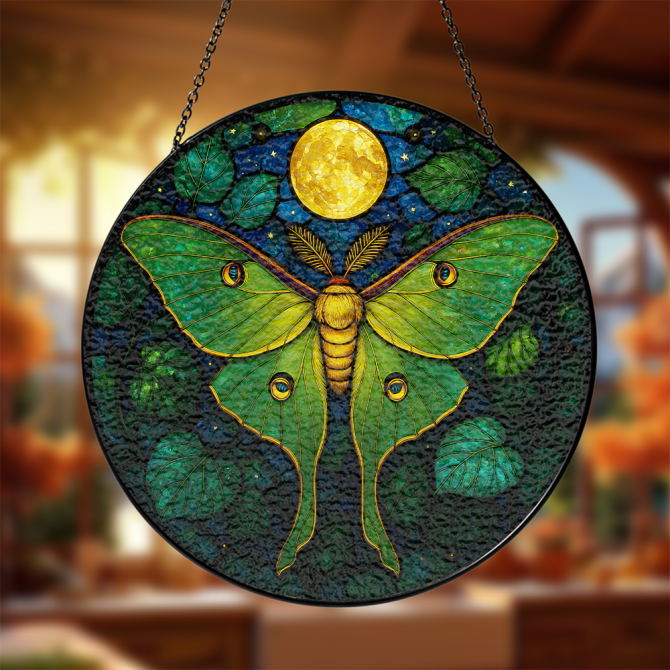 Stunning Stained Glass Luna Moth Suncatcher - Handmade Art Decor For Home & Garden
