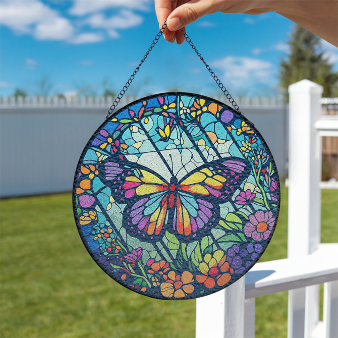 Vibrant Butterfly Stained Glass Sun Catcher - Handmade Window Art Decor - Image 2