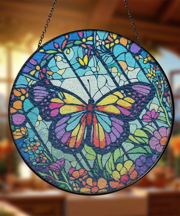 Vibrant Butterfly Stained Glass Sun Catcher - Handmade Window Art Decor