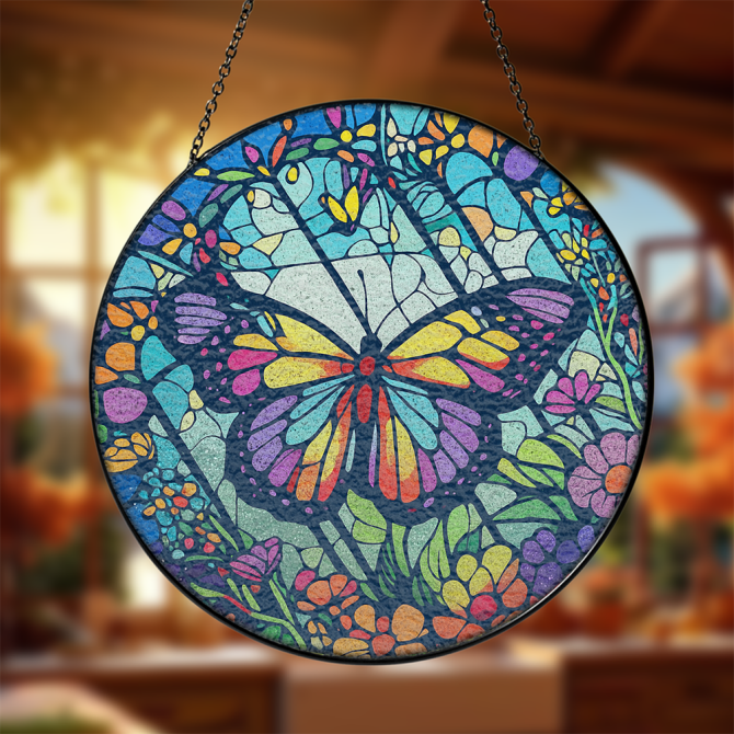 Vibrant Butterfly Stained Glass Sun Catcher - Handmade Window Art Decor