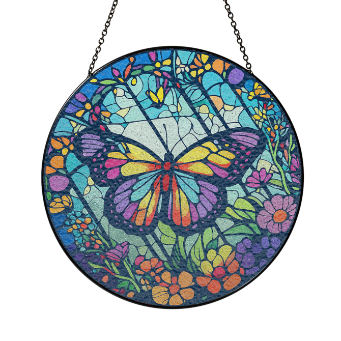 Vibrant Butterfly Stained Glass Sun Catcher - Handmade Window Art Decor - Image 3