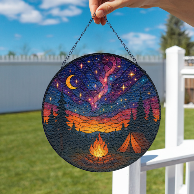 Stunning Stained Glass Campfire & Starry Sky Suncatcher - Handcrafted Nature Wall Art Decor - Image 2