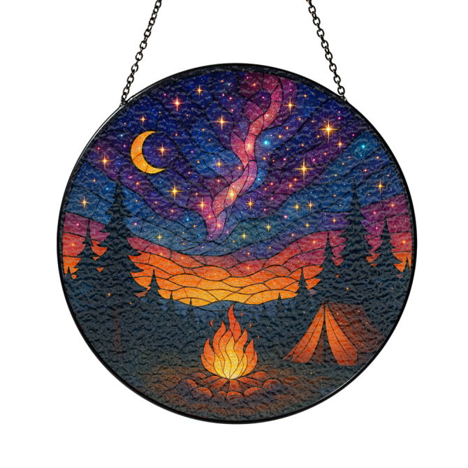 Stunning Stained Glass Campfire & Starry Sky Suncatcher - Handcrafted Nature Wall Art Decor - Image 3