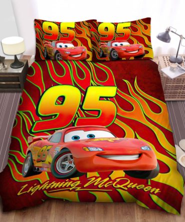 Cozy Kids' Lightning Mcqueen Bedding Set - Vibrant Cars Design With Pillowcases - Twin/Full Size