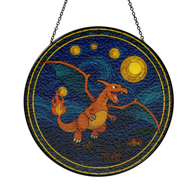 Charizard Starry Night Pokemon Stained Glass Window Hanging Panel Suncatcher Decor - Image 3