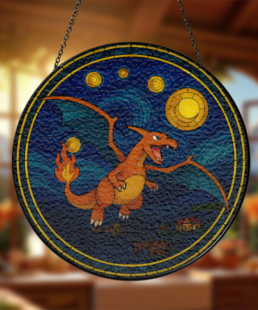 Charizard Starry Night Pokemon Stained Glass Window Hanging Panel Suncatcher Decor