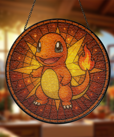 Charming Fire Dragon Stained Glass Suncatcher - Vibrant Home Decor Accent