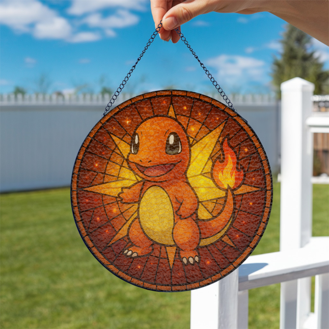 Charming Fire Dragon Stained Glass Suncatcher - Vibrant Home Decor Accent - Image 2
