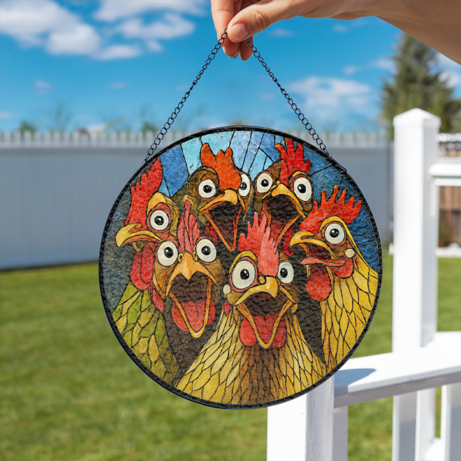 Vibrant Chicken Stained Glass Art Panel - Unique Farmhouse Decor For Home & Garden - Image 2