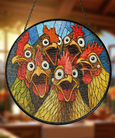 Vibrant Chicken Stained Glass Art Panel - Unique Farmhouse Decor For Home & Garden