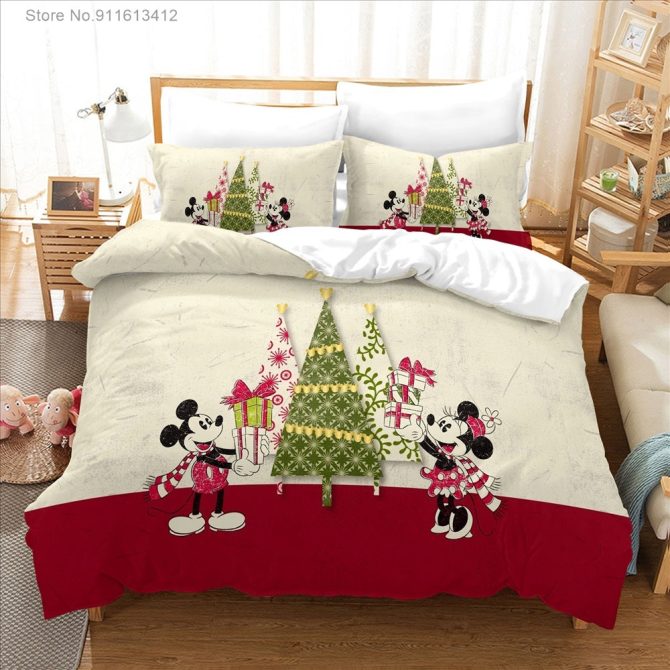 Festive Disney Christmas Bedding Set - Cozy Holiday Comfort With Mickey & Minnie - Perfect Gift!