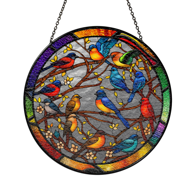 Vibrant Stained Glass Suncatcher With Colorful Birds – Perfect For Home & Garden Decor - Image 3