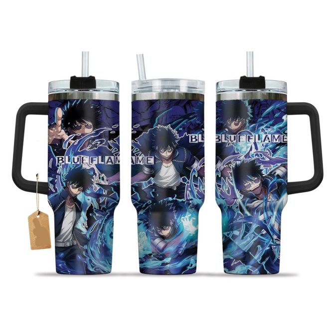 Anime Blue Flame Tumbler With Handle - 20Oz Insulated Travel Mug For Hot & Cold Drinks