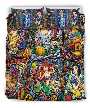 Enchanting Princess Stained Glass Bedding Set – Magical Disney Characters For Kids' Room