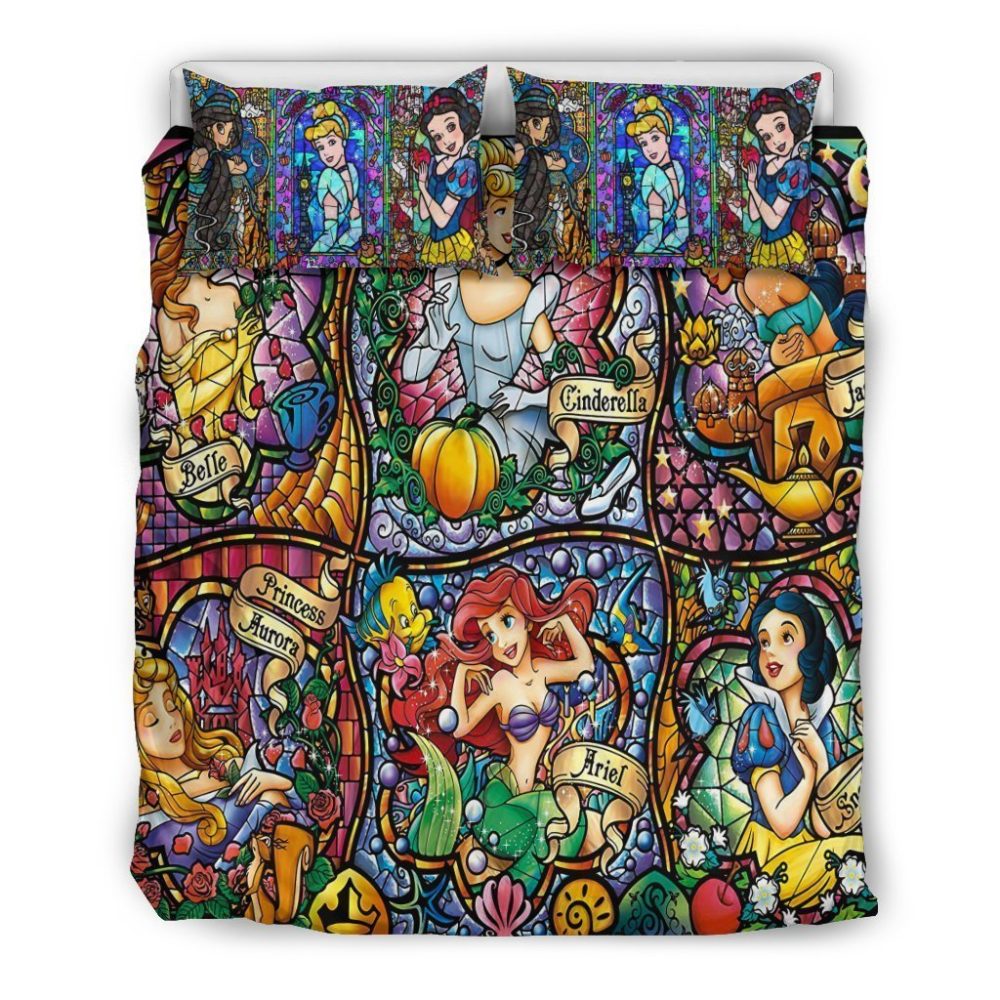 Enchanting Princess Stained Glass Bedding Set – Magical Disney Characters For Kids' Room