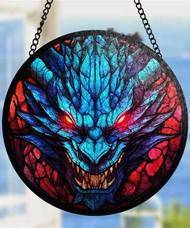 Enchanting Dragon Stained Glass Suncatcher - Vibrant Window Art Decor For Fantasy Lovers