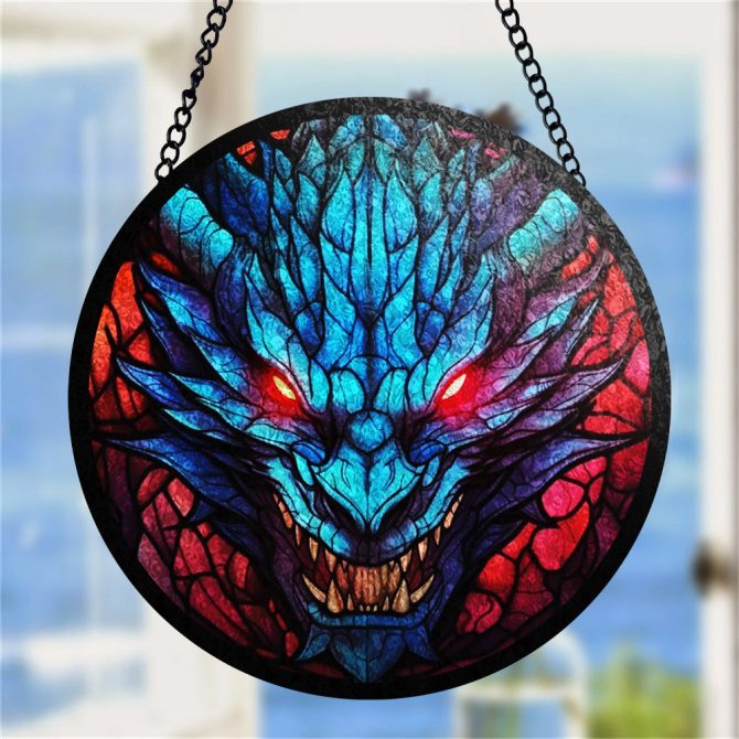 Enchanting Dragon Stained Glass Suncatcher - Vibrant Window Art Decor For Fantasy Lovers