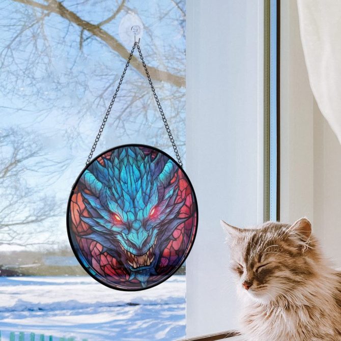 Enchanting Dragon Stained Glass Suncatcher - Vibrant Window Art Decor For Fantasy Lovers - Image 2