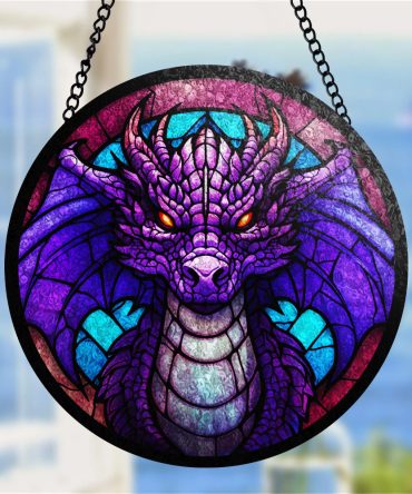 Vibrant Dragon Stained Glass Window Hanging - Fantasy Home Decor Art Ornament