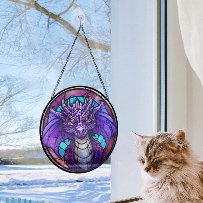 Vibrant Dragon Stained Glass Window Hanging - Fantasy Home Decor Art Ornament - Image 2
