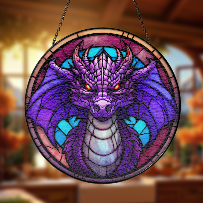 Vibrant Dragon Stained Glass Window Hanging - Fantasy Home Decor Art Ornament - Image 3