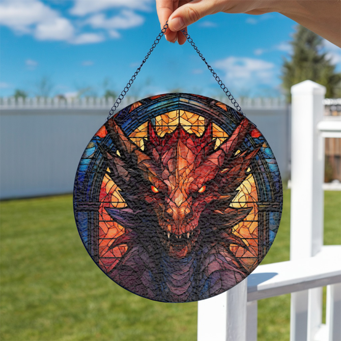Dragon Stained Glass Window Hanging Panel Suncatcher Decor - Image 2