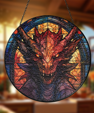 Dragon Stained Glass Window Hanging Panel Suncatcher Decor