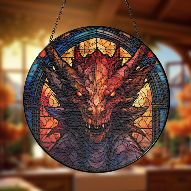 Dragon Stained Glass Window Hanging Panel Suncatcher Decor