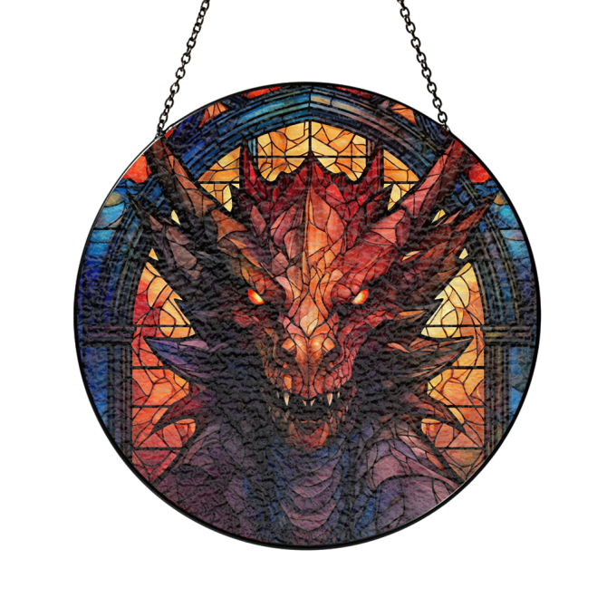 Dragon Stained Glass Window Hanging Panel Suncatcher Decor - Image 3