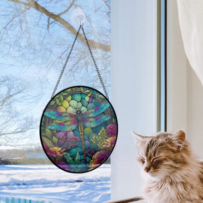 Vibrant Dragonfly Stained Glass Suncatcher - Handcrafted Window Art Decor - Image 2