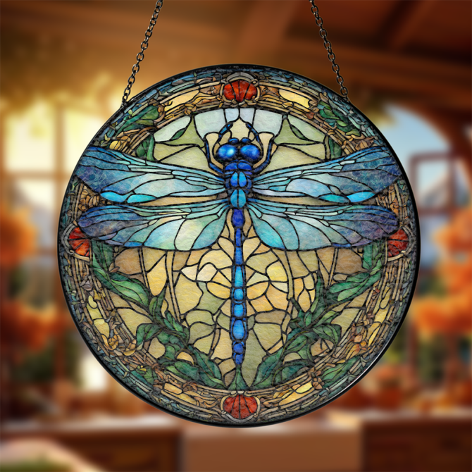 Handcrafted Dragonfly Stained Glass Suncatcher – Vibrant Window Decor Art - Image 3