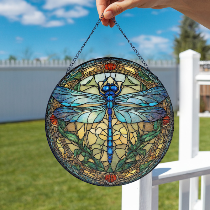Handcrafted Dragonfly Stained Glass Suncatcher – Vibrant Window Decor Art - Image 4