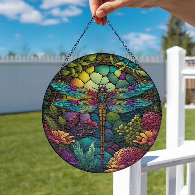 Vibrant Dragonfly Stained Glass Suncatcher - Handcrafted Window Art Decor - Image 4