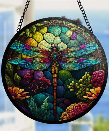 Vibrant Dragonfly Stained Glass Suncatcher - Handcrafted Window Art Decor